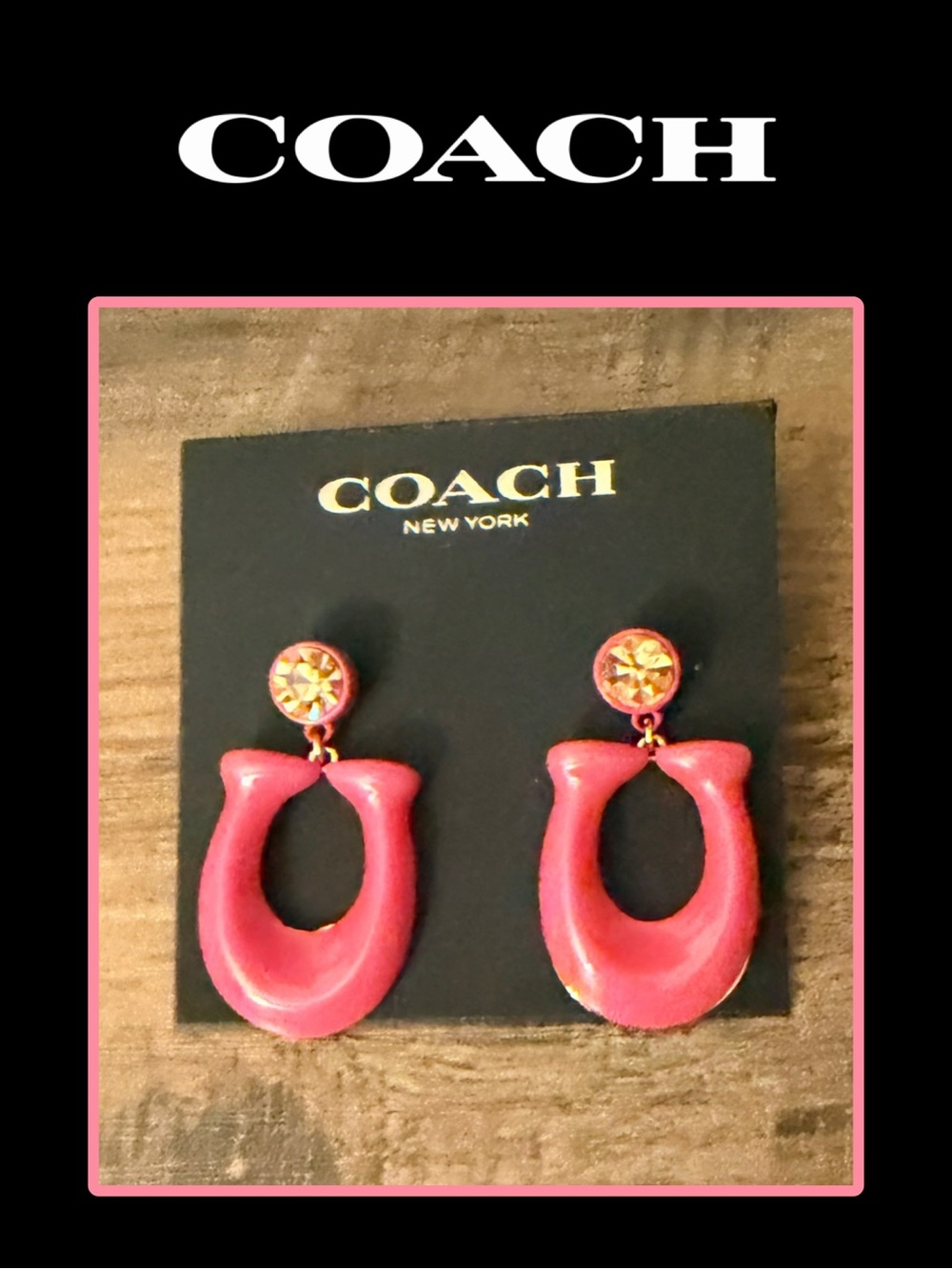 Coach Large Signature Enamel Earrings in Pink. - Picture 2 of 2